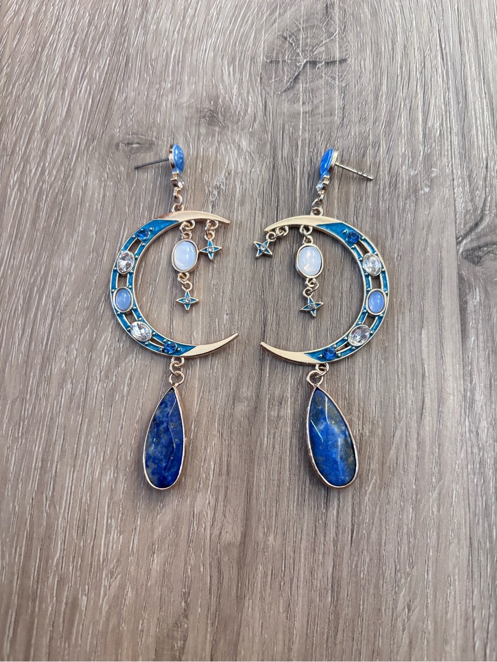 Christian Siriano New York Gold Blue Lapis Moon Stars Pierced Earrings